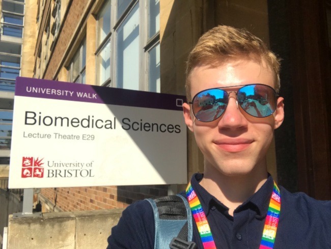 Tom on his way to lectures at the University of Bristol
